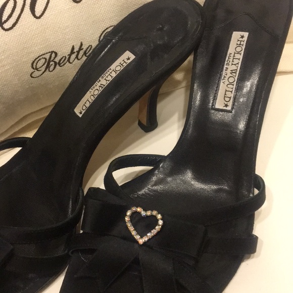 HOLLYWOULD Black Silk Open Peep Toe Pumps Size 9B - Picture 2 of 5